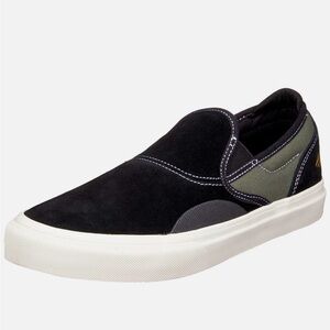 Emerica Black Suede Slip-On with Olive Canvas Panels